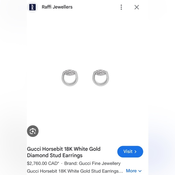 GUCCI HORSEBIT 18K WHITE GOLD DIAMOND STUD EARRINGS - Picture 7 of 8